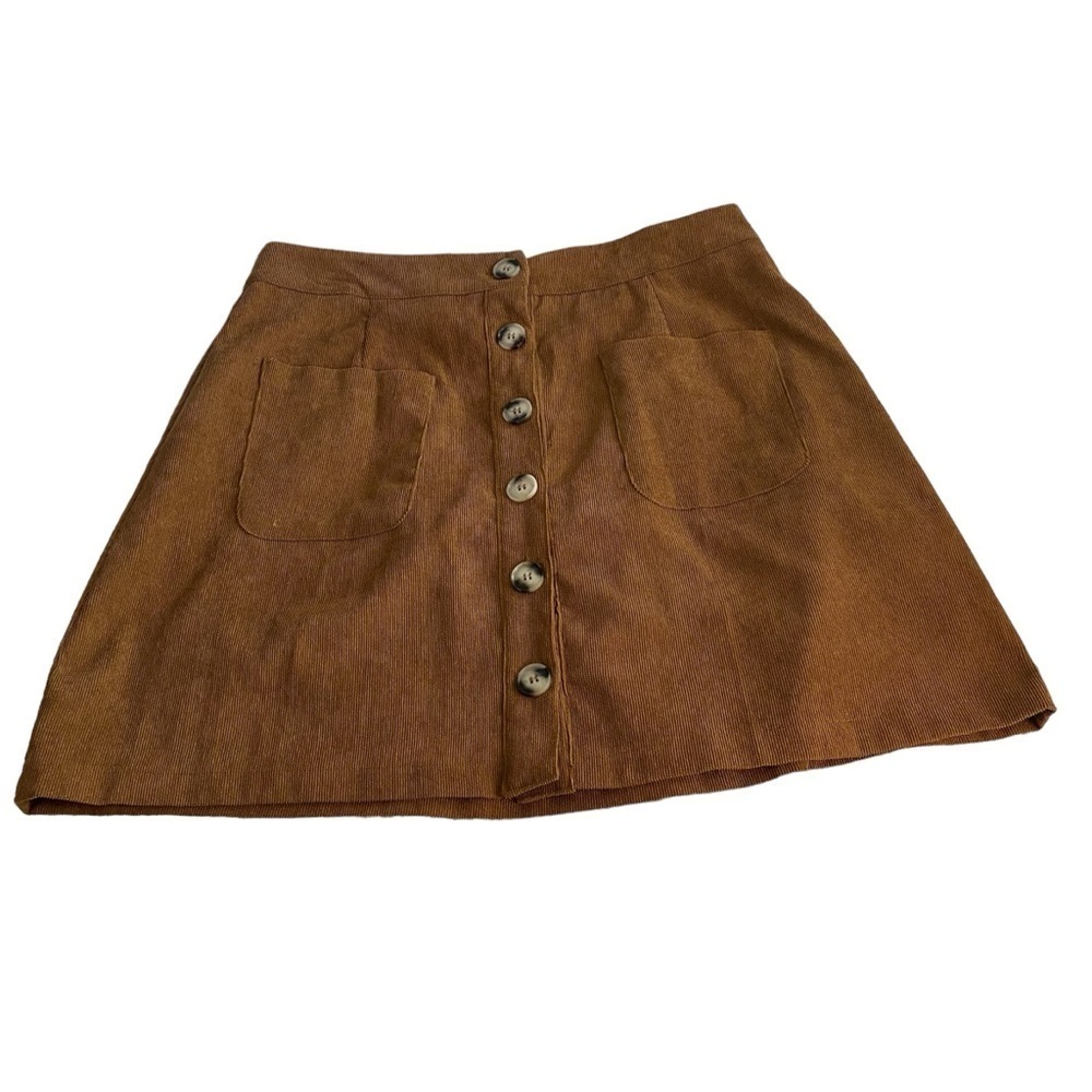 Brown midi corduroy skirt with button detail with pockets